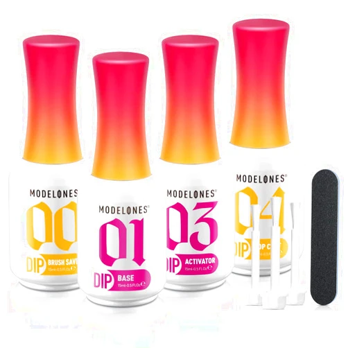 Modelones Dip Powder Liquid Set 4+4 Pcs, Dip Powder System Set with Base Coat/Top Coat/Activator/Brush Saver/Manicure Tools for Nail Kit Art DIY Salon - 15ml/0.5oz