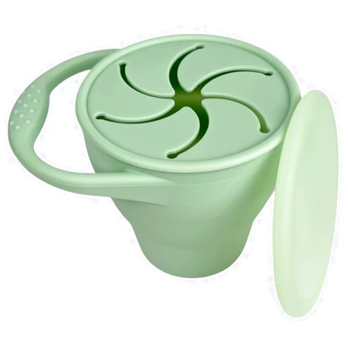 BraveJusticeKidsCo | Snack Attack Cup Collapsible Silicone Container Toddler and Baby Catcher Lid (Mint Green)