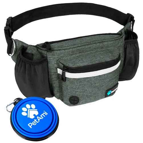 PetAmi Dog Fanny Pack, Treat Pouch for Dog Walking, Training, Built in Poop Bag Dispenser, Water Bottle Holder, Collapsible Bowl, Pet Treat Waist Belt for Hiking, Running, Kibbles (Charcoal)