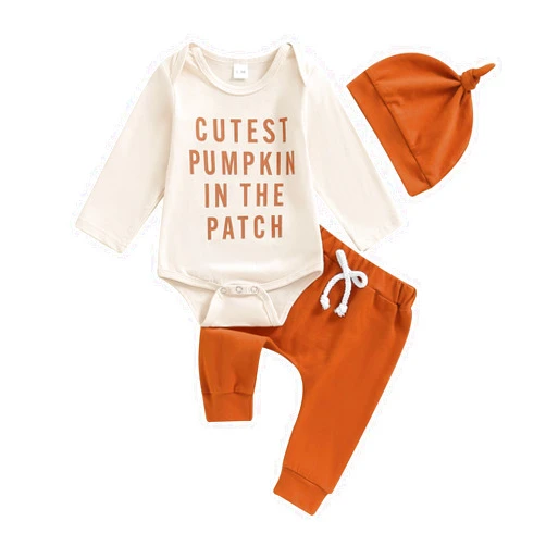 FYBITBO My First Halloween Baby Boy Girl Outfits Newborn Infant Cutest Pumpkin Romper Shirt Pants Hat 3Pcs Clothes Set