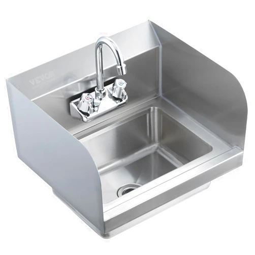 VEVOR Commercial Hand Sink with Faucet and Side Splash, NSF Stainless Steel Sink for Washing, Small Hand Washing Sink, Wall Mount Hand Basin for Restaurant, Kitchen, Bar, Garage and Home, 17x15 inch