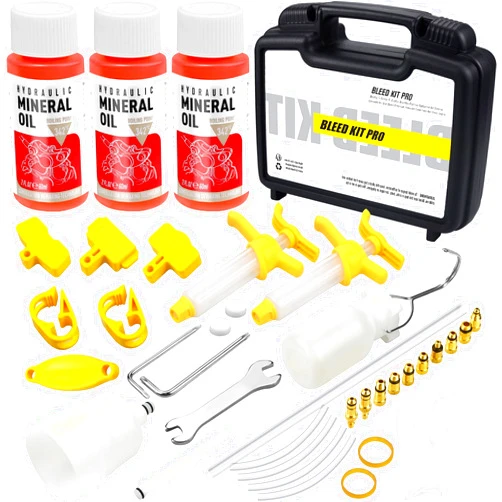 Pmbqifay Brake Bleed Kit for Shimano,TEKTRO, TRP Hydraulic Disc Brakes, Bike Hydraulic Brake Bleed Kit with 180 ml Mineral Oil Brake Fluid, Metal adapters, for MTB/Road Bike Brake