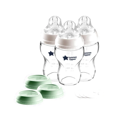 Tommee Tippee Closer to Nature 3 in 1 Convertible Glass Baby Bottles, Anti-Colic Valve – 9-ounce, 3 Count