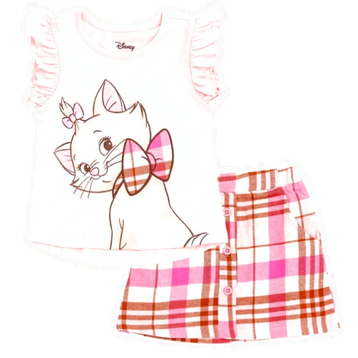 Disney Lilo & Stitch The Aristocats Minnie Mouse Girls T-Shirt and Plaid Skirt Toddler to Big Kid