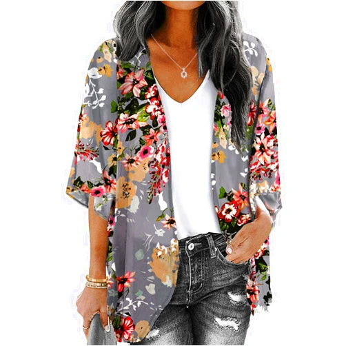 ChainJoy Women's Summer Beach Boho Chiffon Kimono Cardigans Sheer Open Front Cover Ups Tops