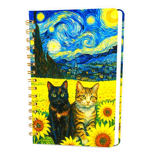 Hllwxrk Lined Spiral Journal Notebook, A5 College Ruled Spiral Notebook for Women, Hardcover with Elegant Design for Work and Note-Taking, 5.5 * 8.25 inch, 160 Pages, Two Cat