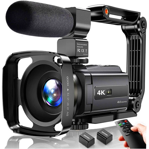 ZNIARAKL 4K Video Camera Camcorder 48MP UHD WiFi IR Night Vision Vlogging Camera for YouTube 16X Digital Zoom Touch Screen Camera Recorder with Microphone, Handheld Stabilizer, Lens Hood, Remote,2 Batteries