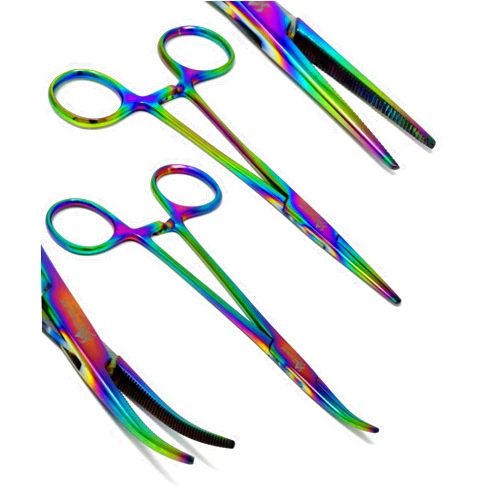 A2Z SCILAB 2 pcs New Premium Crile Forceps, Medical Forceps, Locking Forceps, Multi Rainbow Color, Straight & Curved, 6 Inch