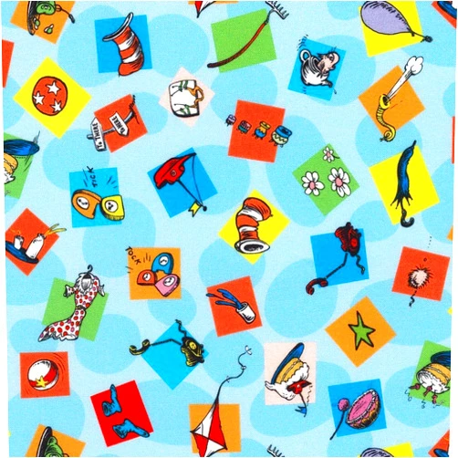 Generic Robert Kaufmann Celebrate Seuss! ADED 22859 203 Blue Block Toss 100% Cotton Fabric