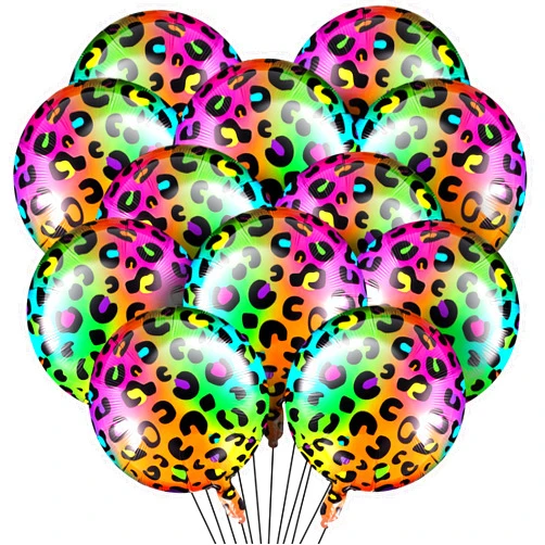 BBTO 12 Pcs 18 Inch Neon Rainbow Leopard Birthday Foil Balloons Color Cheetah Birthday Balloons Cheetah Birthday Decorations Neon Rainbow Leopard Decorations Supplies for Birthday Party