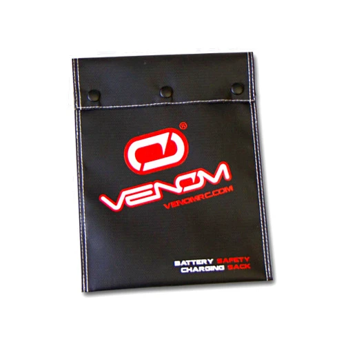 Venom Power Venom Safety Charging Sack - Fire Resistant Material for LiPo/NiMH Battery Bag - Top Temperature Protector, Holder w/Stitching Thread & Locking Snaps - Safe Storage for Charging, Storing - Large