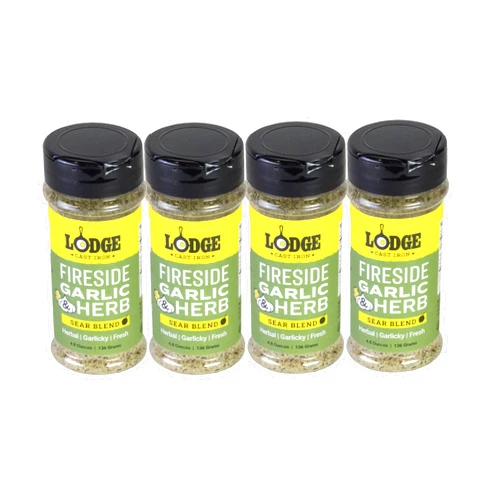 Lodge Sear Blend - Made for Cast Iron Cooking - Use Over the Grill, On the Stove, or Even in the Oven, Non-GMO – 4.8oz (4 Pack) - Fireside Garlic & Herb