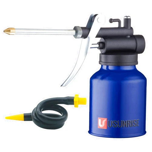 USUNRISE Oil Can Pump Heavy Duty Pistol Type Oiler with Metl & Flexible Spout (Blue)