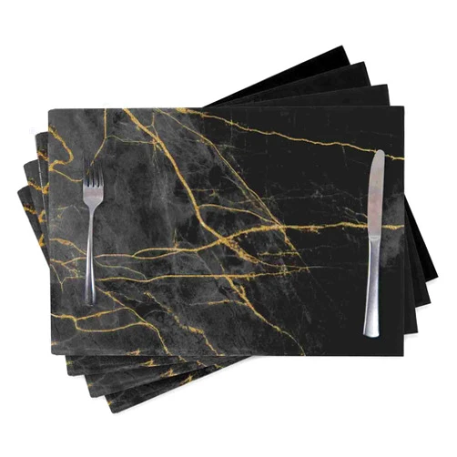 ATEDEANEI Set of 4 Placemats Heat Resistant Dining Table Place Mats Kitchen Table Mats, Black and Golden