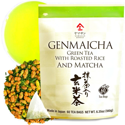 Chaganju Genmaicha green tea with Matcha, roasted brown rice tea, Low caffeine, Japanese Tea, 3g×60 tea bags【YAMASAN】