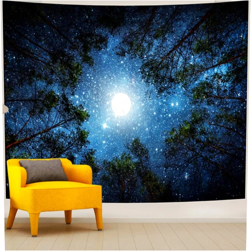 Apdidl Forest Galaxy Starry Tapestry for Bedroom Ceiling, Blue Space Night Starry Sky Moon Stars Tapestry Aesthetic, Tree Forest Milky Way Backdrop Wall Hanging for Dorm Living Room Decor (51