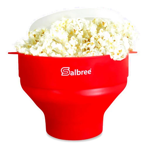 Salbree The Original Salbree Collapsible Silicone Microwave Popcorn Popper Maker Machine, Microwavable Bowl Holds 16 Cups, Uses Hot Air and Oil Always Optional - The Most Colors Available (Red)