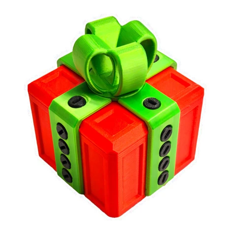Generic Annoying 3D Printed Gift Box with Screws - Funny Christmas Decoration, Magic Gift Box for Friends (Red and Green, Black Button)