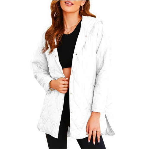 EVALESS Long Jackets for Women Fashion 2024 Winter Coat for Women Business Casual Diamond Quilted Hooded Lightweight Jackets