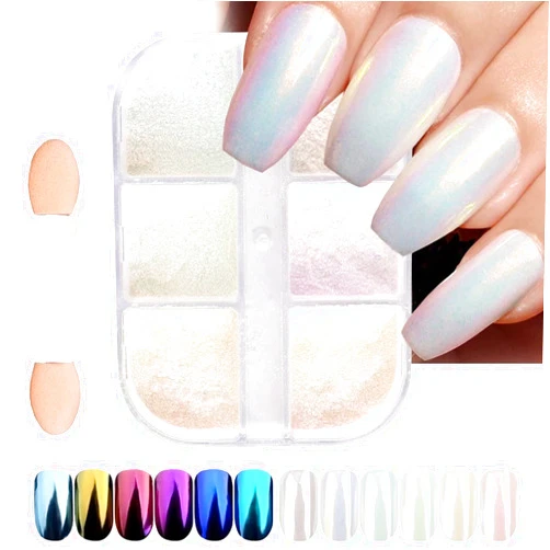 Eseres 6 Color Chrome Nail Powder Metallic Mirror Effect Pigment Chrome Iridescent Pearl Mica Powder for Nail Art