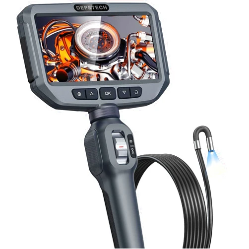 DEPSTECH Two-Way Articulating Borescope, DEPSTECH 0.24in Articulated Endoscope Camera with Light, 5-inch IPS Snake Inspection Camera, Flexible Automotive, Mechanics, Plumbing Tools for Men-4.92FT