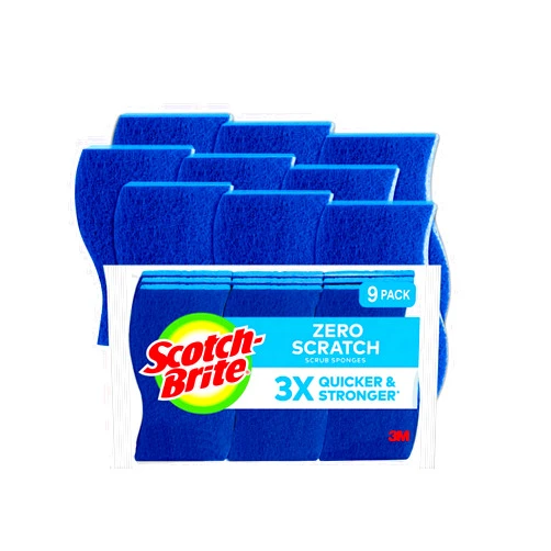Scotch-Brite Zero Scratch Non-Scratch Scrub Sponges, For Washing Dishes and Cleaning Kitchen, 9 Scrub Sponges, Blue