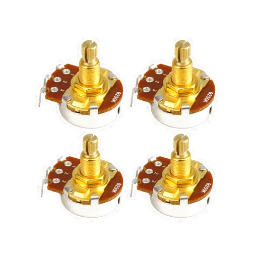 FLEOR 4pcs B250K Guitar Pots L18mm Shaft Linear Taper Tone Potentiometer,Golden Color