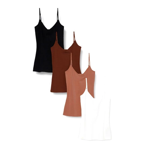 Amazon Essentials Women's Slim-Fit Knit V-Neck Layering Cami (Available in Plus Size), Pack of 4