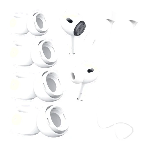 KONVOK 4 Pairs Ear Tips Compatible with Airpods Pro and AirPods Pro 2nd Generation Noise Reduction, 1 Strap Lanyard + 4 Pairs Silicone Earbud Covers Replacement, Fit Charging Case (XS,S/M/L, White)
