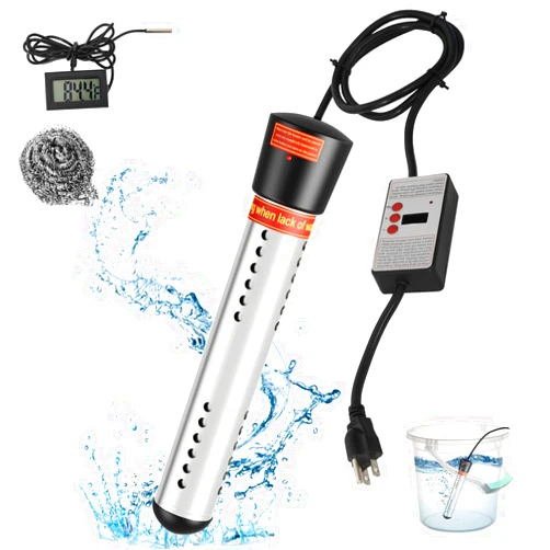 Aukivon 2000W Immersion Water Heater with Digital LCD Thermometer Stainless Steel Guard Bucket Heater Water Heater for Pool Bathtub Inflatable Pool