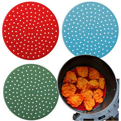 Linda's Essentials Reusable Silicone Air Fryer Liners 9 Inches by Linda’s Essentials (3 Pack, Round) - Non-Stick Easy Clean Air Fryer Liners Reusable Mats Air Fryer Accessories Includes Cheat Sheet And Recipe Book