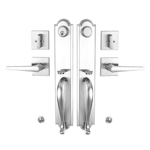 NEWBANG HARDWARE Double Main Door Handle Set Brushed Nickel Finish,(Keyed and Dummy Set),ZSCY-MDHST2018SN-SET
