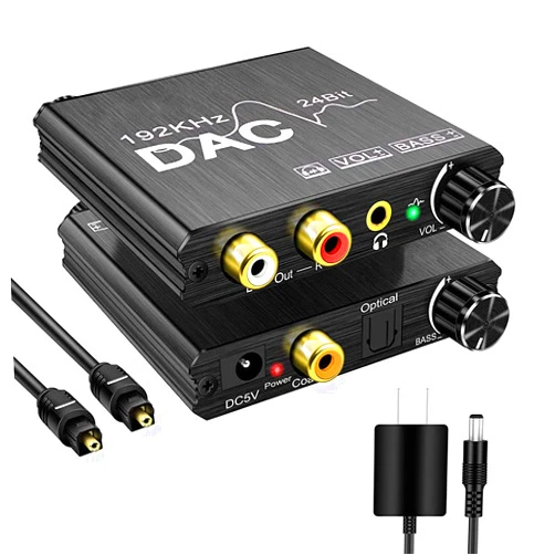MICROWARE 192KHz Digital to Analog Audio Converter with Bass and Volume Adjustment,Digital SPDIF/Optical/Toslink/Coaxial to Analog Stereo L/R RCA and 3.5mm Jack Converter for PS3 PS4 DVD AppleTV Home Cinema
