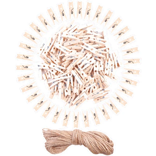 DIYASY 120 Pcs Mini Wood Clothespins,1 Inch Small Craft Wooden Clips with Jute Twine for Photo Wall and DIY Craft.