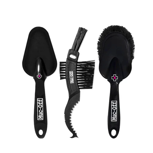 Muc-Off 220 3 Piece Premium Brush Kit - Includes 3 Bike Cleaning Brushes With Durable Nylon Bristles And Ergonomic Rubberised Handles To Minimise Impact