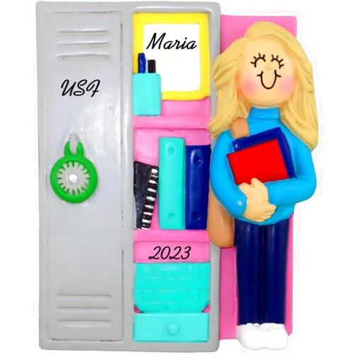 Calliope Designs Locker with Student Female Blonde Personalized Christmas Ornament