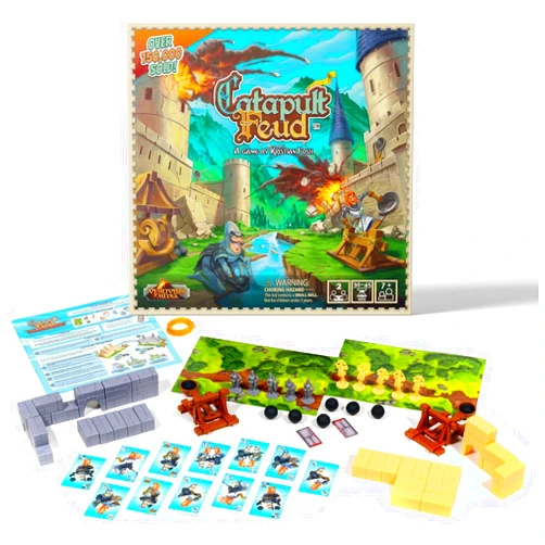 Vesuvius Media Catapult Feud Board Game – Fun Family Strategy Game for Kids & Adults 7+ – Build Castle Defenses & Launch Epic Battles – Durable, High-Quality Materials – 20-Min Playtime