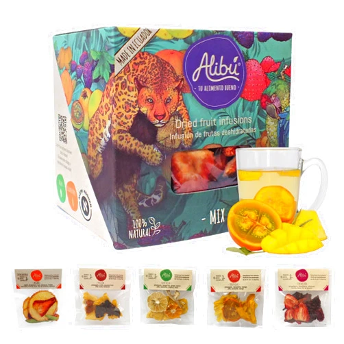 Everglobe Alibú Dried Fruit Tea Infusions - Variety Pack - Certified Vegan, 100% Natural, Hot or Iced, Caffeine Free, Eat and Drink - Box of 2.12 oz