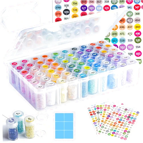 Forever young Diamond Painting Storage Containers, 1 Pack 60 Grids Bead Organizer and Diamond Painting Labels, Bead Organizers and Storage for Diamond Painting Accessories, Diamond Art Storage, Diamond Dots Storage