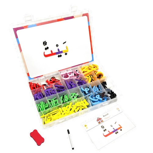 MINMEER Magnetic Arabic Letters Kit 374 Pcs for Kids, Arabic Alphabet Puzzle Board, 30 PCS Arabic Flash Cards, Arabic Learning Toys for Toddlers