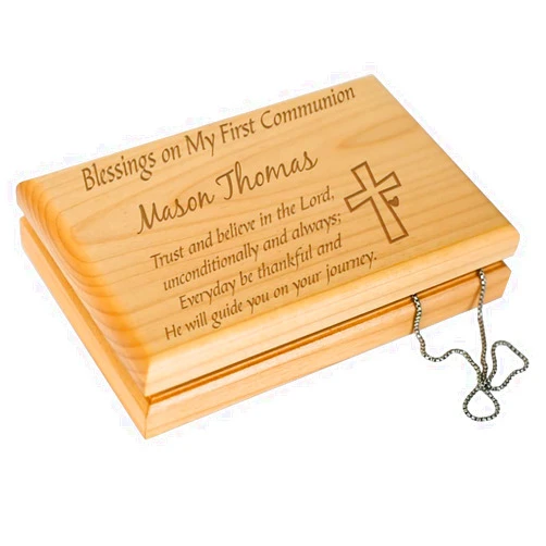 GiftsForYouNow Engraved First Communion Valet Box, Personalized First Holy Communion Gifts for Boys & Girls, Wooden Box for Rosary Beads