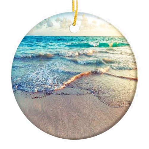 9 shbixmashdho Christmas Ornaments|Sunrise Ocean Beach Ceramic Ornament|Holiday Xmas Tree Decorations Ornament|Cute Ceramic 2.85in