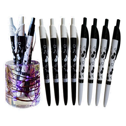 Generic 8 Pack Cat Pens Cute Ballpoint Pen Smooth Writing Blue Ink Pen 0.5mm Fine Point Novelty Black White Cat Cartoon Pen For Cat Lovers Kids Women Nurse Office Note Recording