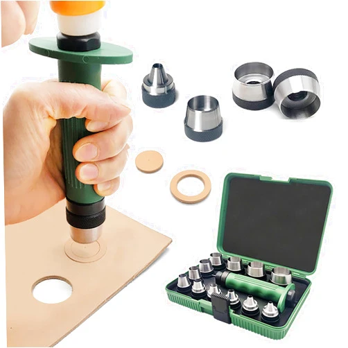 SENROG 12 in 1 Hole Punch Set, Hollow Punch Set for Leather, Gasket Hole Punch Set, Rubber Hollow Hole Punch Set, Plastic Sheet Gasket Punch Set, 3/16'' to 1-1/4'' Hole Punch Kit with Handle
