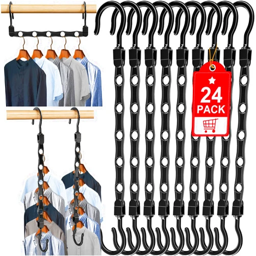 Besslly 24 Pack Hangers Space Saving Magic Space Saver Storage Smart Plastic Clothes Hanger Organizer Closet Organizers and Storage for Closet Wardrobe Apartment College Dorm Room Essentials, Black
