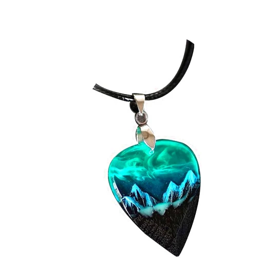 ZILOOK Northern Lights Guitar Pick,Northern Lights Guitar Necklace,Epoxy Resin Guitar Pick,Musician Gifts for Guitar Lovers and Guitarists (Necklace Combination)