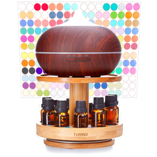 TJ.MOREE Bamboo Diffuser Holder Carousel- 2 Tier Height Increase Rack with Upper Tray for Holding Diffuser, for 5ml, 10ml, 15ml, 20ml Essential Oils Bottles