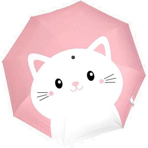 Beiboure umbrella windproof travel umbrella rain, sun light and portable automatic opening and closing umbrella.Pink cat