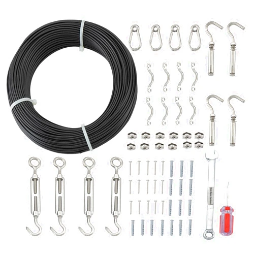 HOME MASTER HARDWARE String Light Hanging Kit, Guide Wire for Outdoor String Lights, 170 Ft Coated Stainless Steel Cable Wire, Globe String Lights Suspension Kit