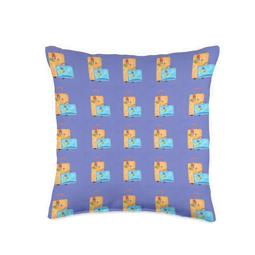 Ali Cat Originals Have Suitcase, Will Travel Hand Drawn Repeated Pattern Throw Pillow, 16x16, Multicolor